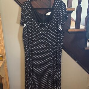 LOFT Black and White Star Pattern Midi Dress